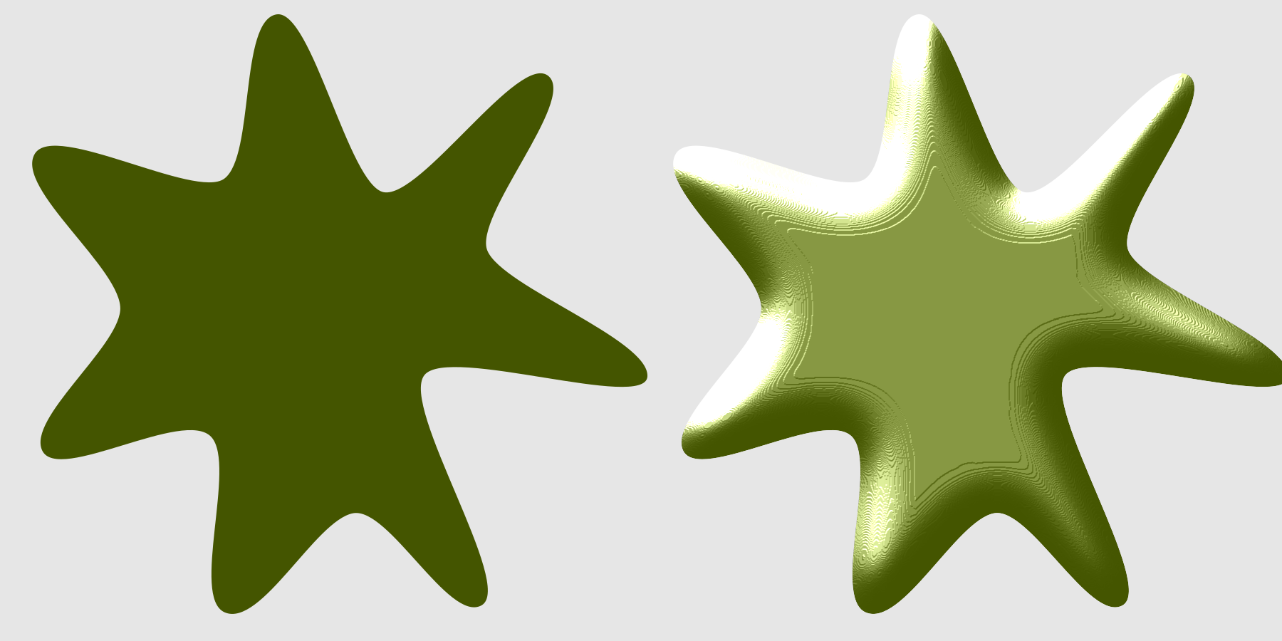 A blob showing artifacts due to the use of only an 8 bit bump map as input to a lighting filter primitive.