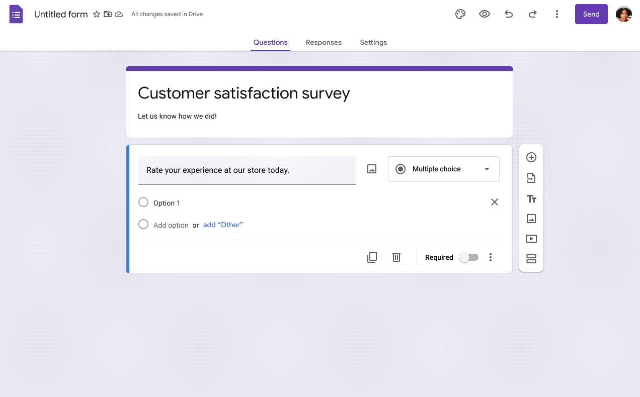 rating question in Google Forms