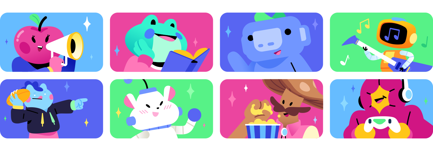 A group of eight in a Discord call.