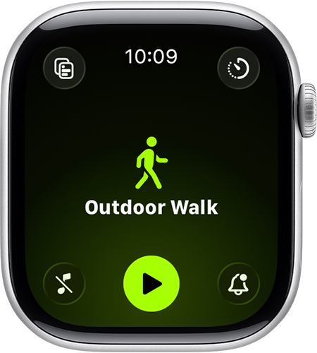 An Apple Watch that shows the Outdoor Walk and Indoor Walk workout types.