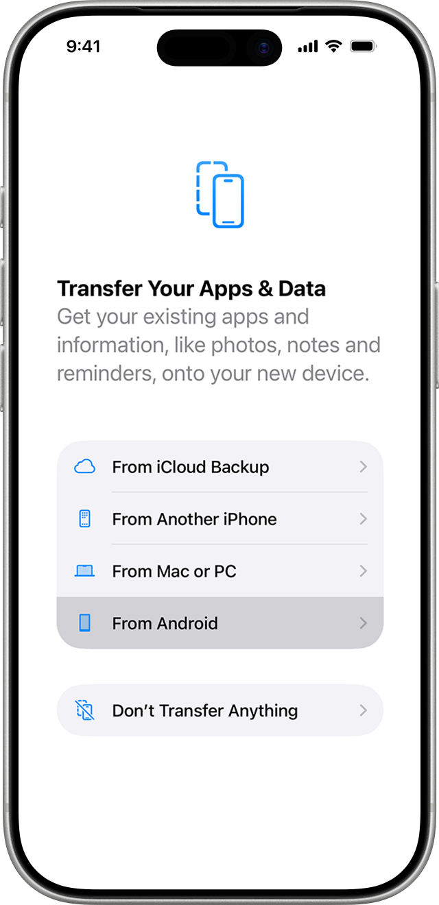 During the transfer process, you can pick which apps and information you'd like transferred.