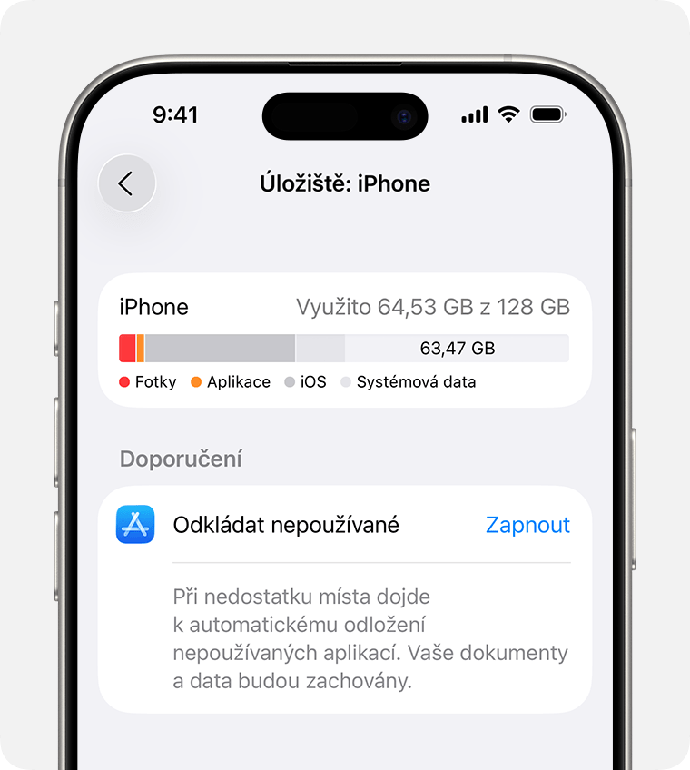 Doporučení Odebrat nepoužívané aplikace v nastavení úložiště na iPhonu.