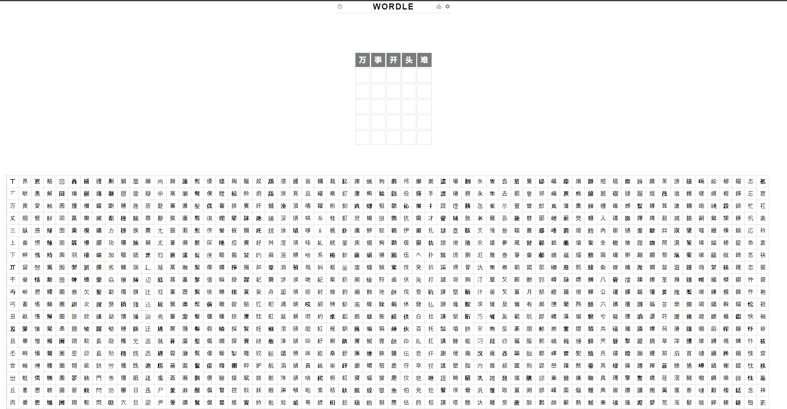 Wordle mock-up, with a massive Chinese keyboard