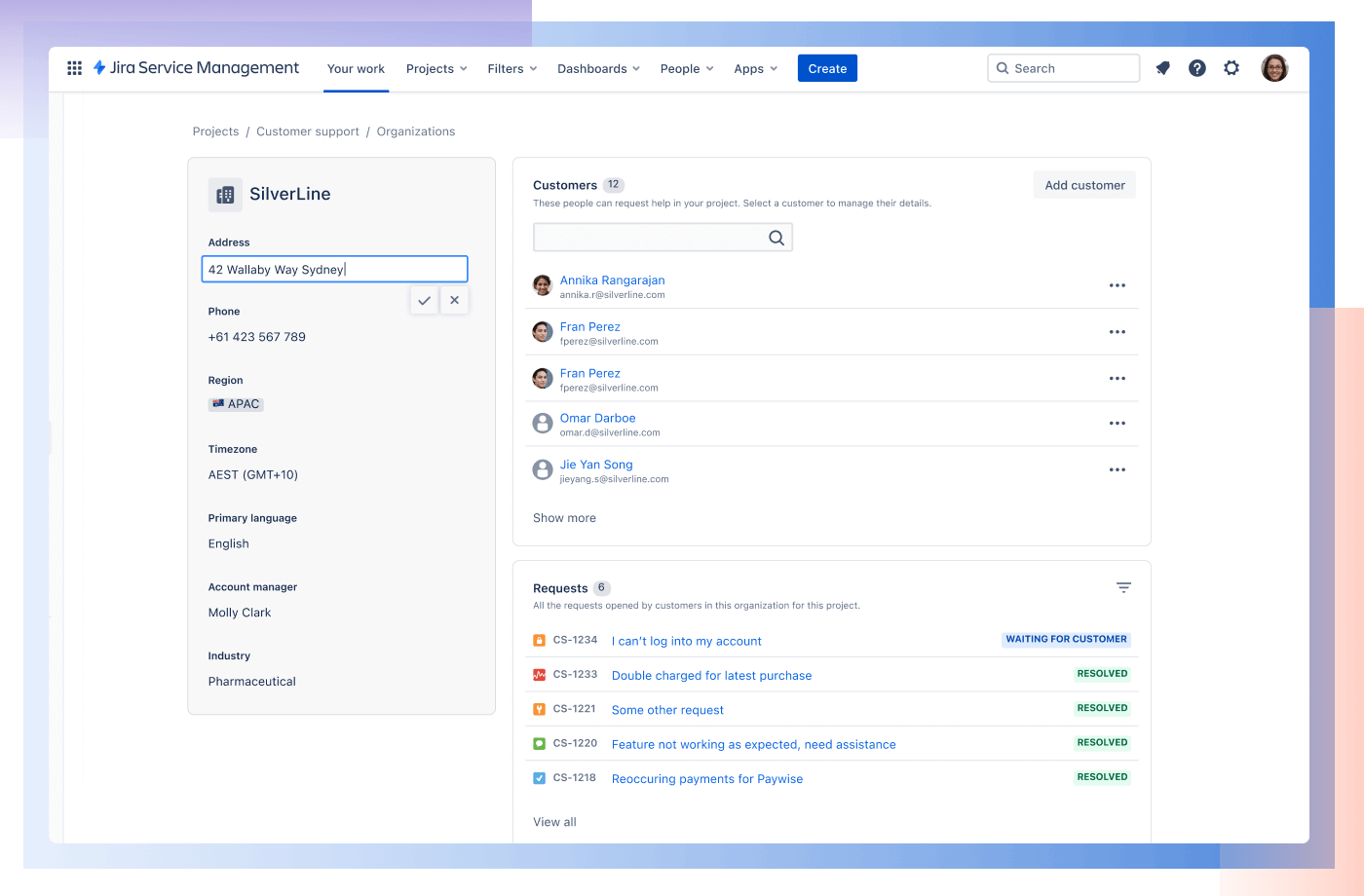 Captura de pantalla de Jira Service Management.