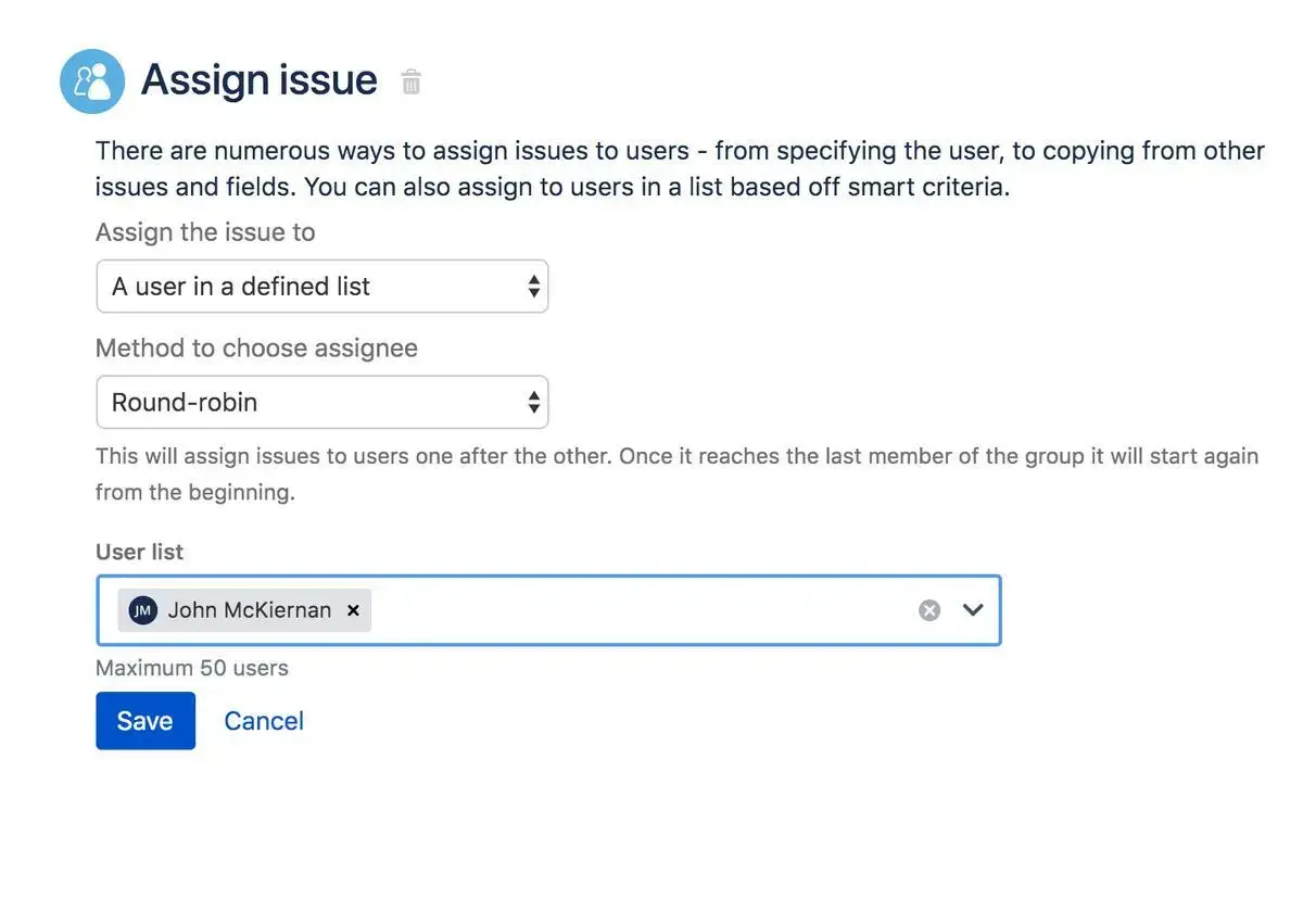 Schermata dello strumento di assegnazione intelligente dei ticket in Jira