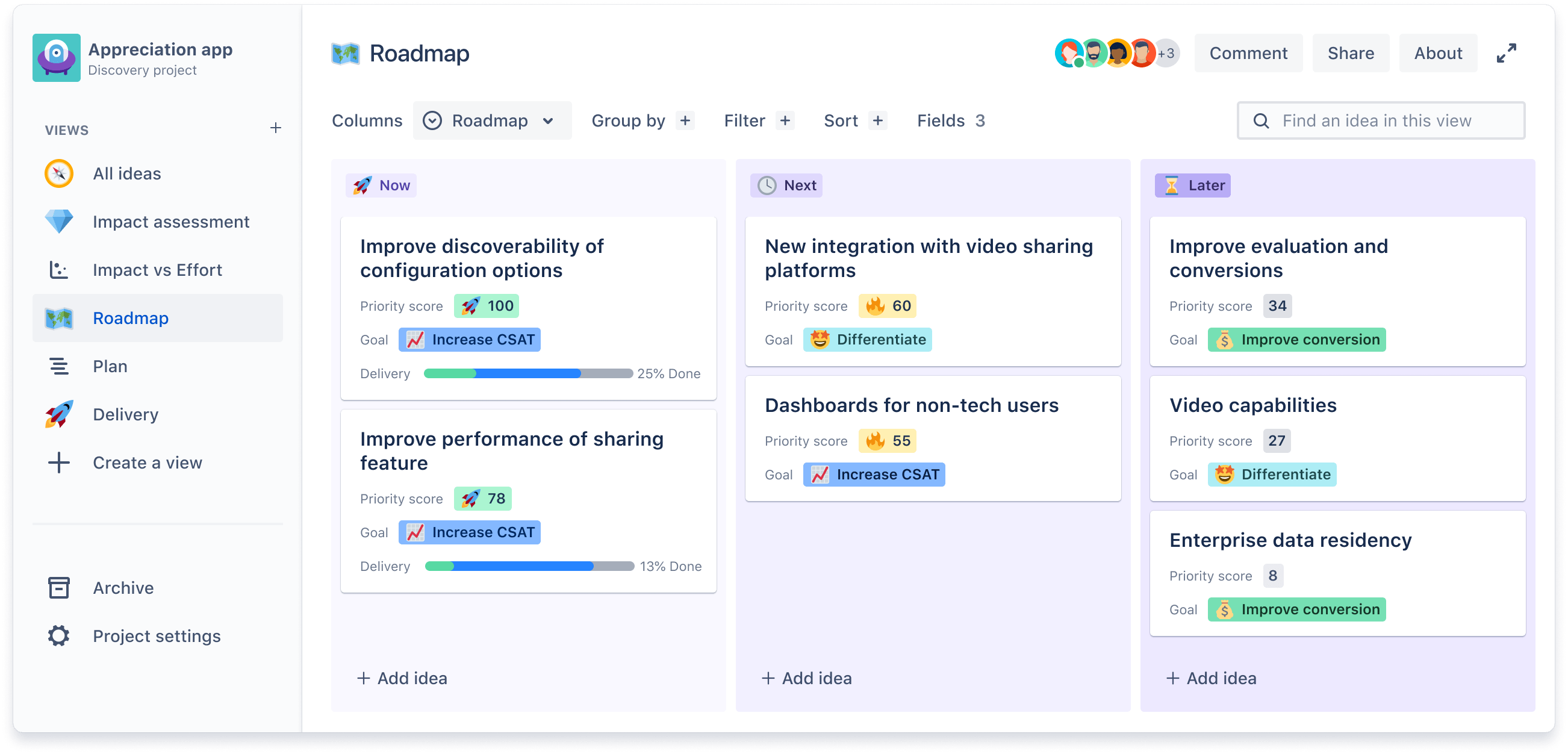 Captura de pantalla de Jira Product Discovery.