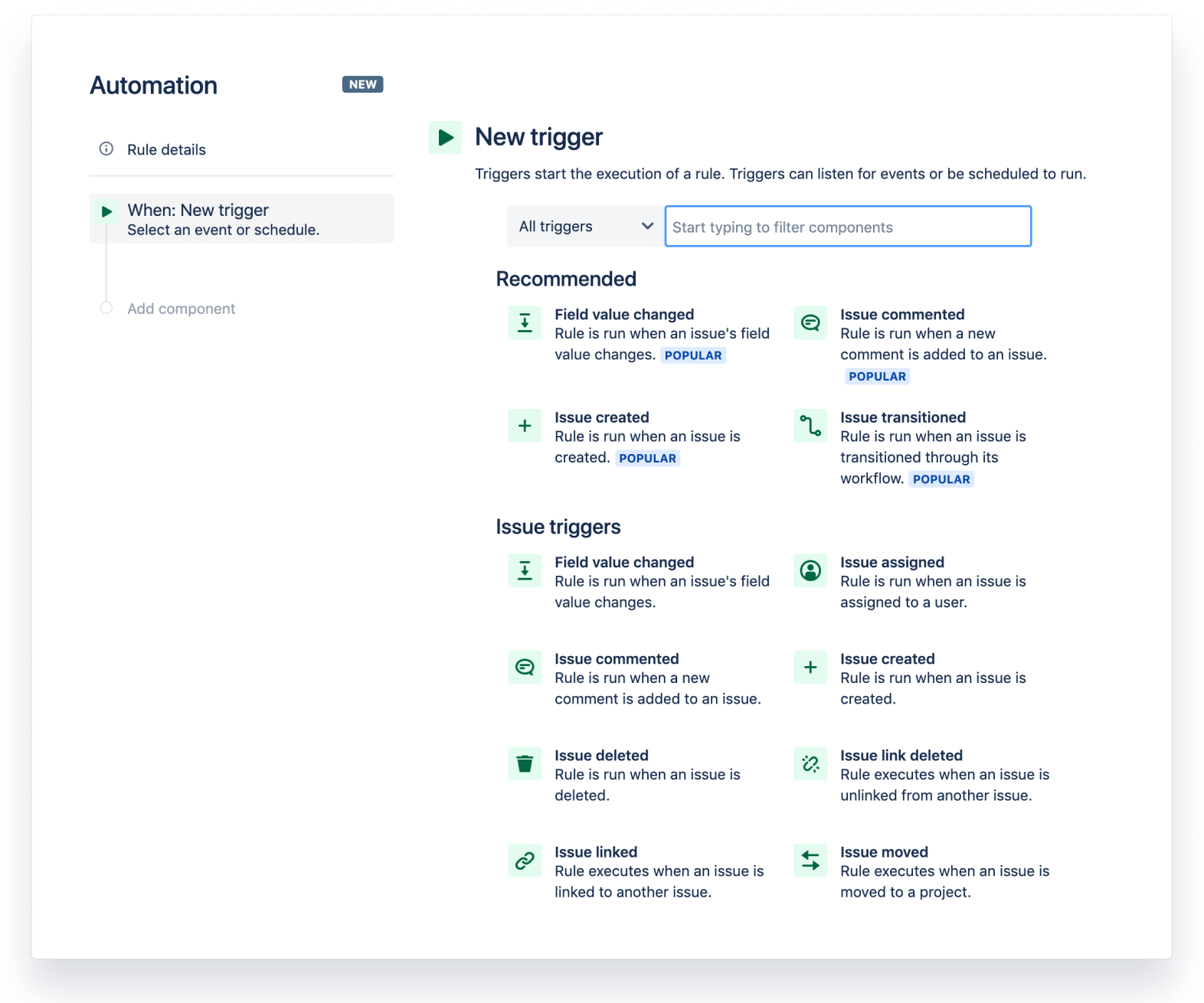 Captura de pantalla de automatización de Jira.