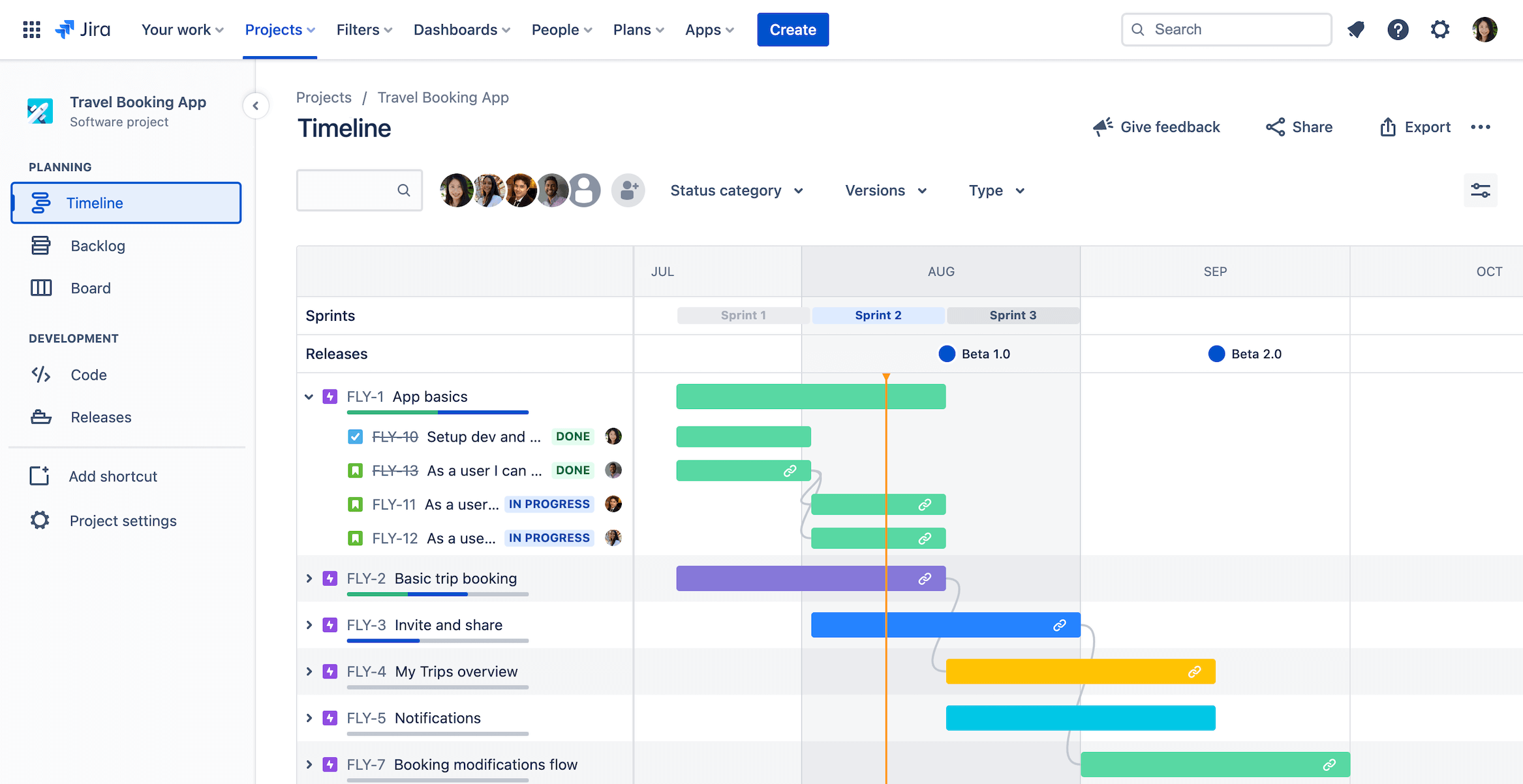 Visualizzazione timeline