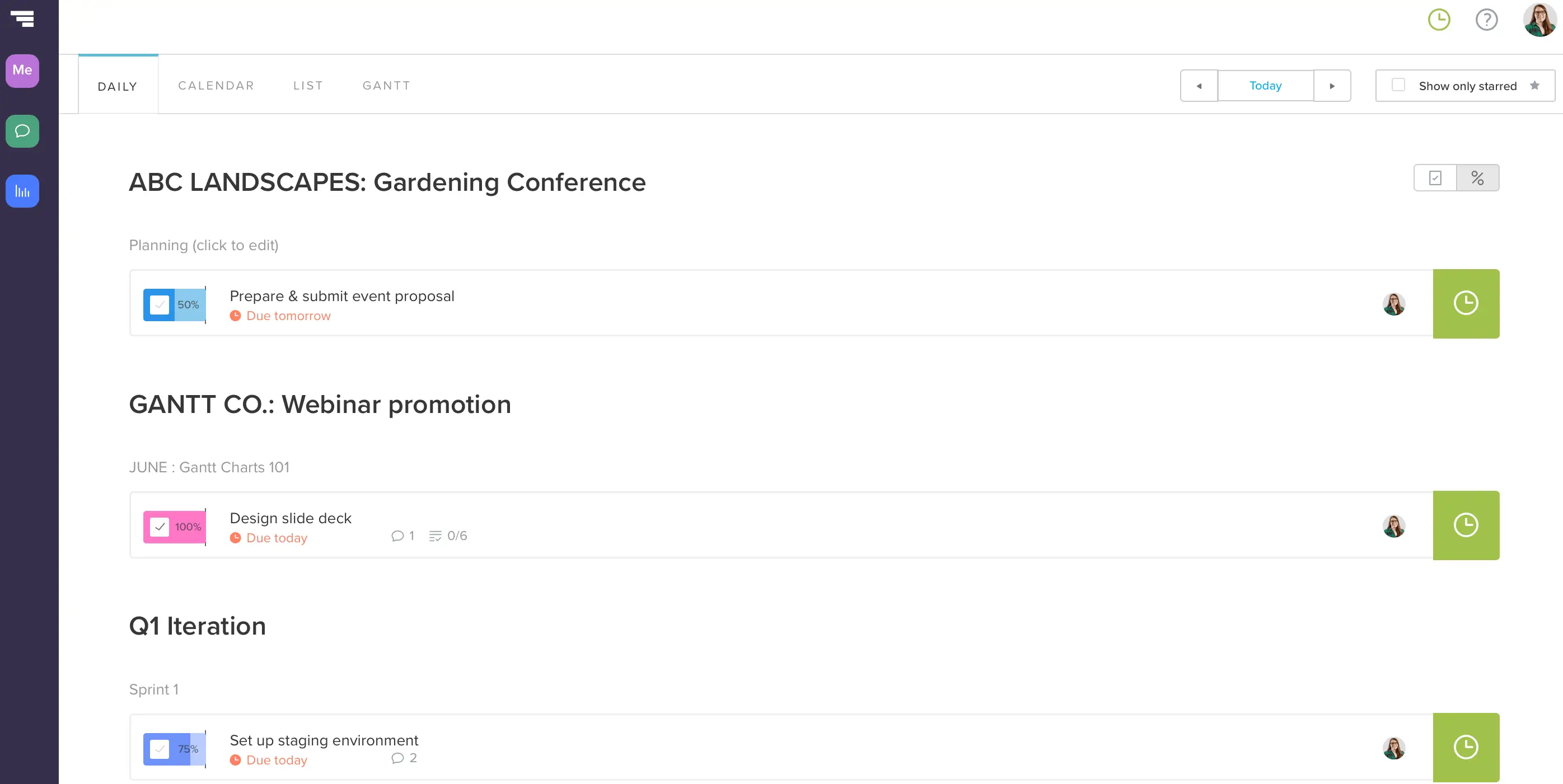 Screenshot del software TeamGantt