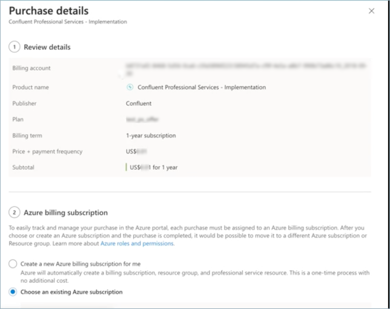 Azure Purchase details with options to choose an existing or new Azure subscription.