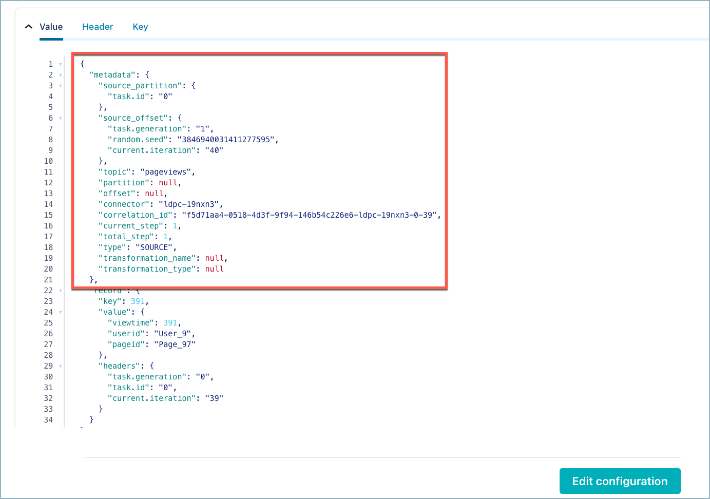 Running Output Metadata Section