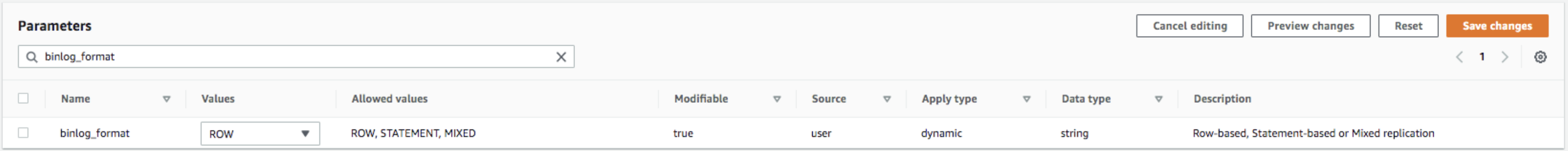 Set database binlog