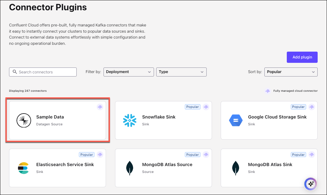 Screenshot that shows searching for the datagen connector