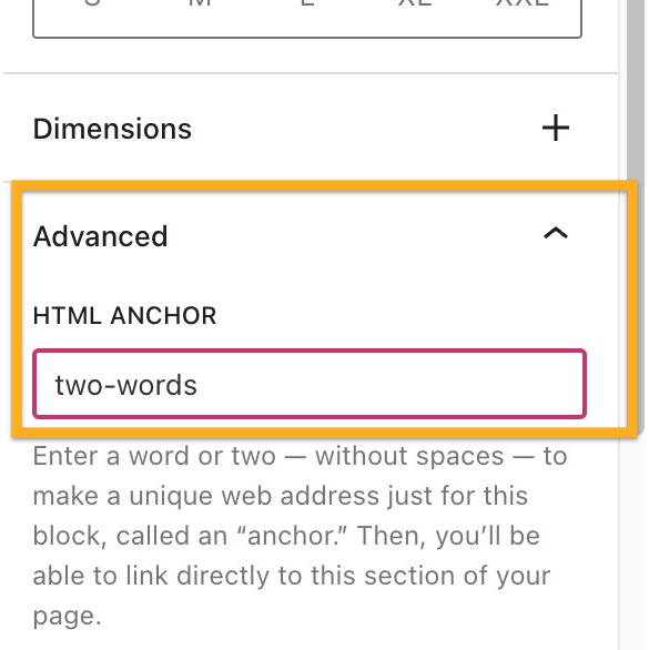 Aggiunta di due parole tratteggiate nella sezione ancoraggio HTML per creare un salto pagina.