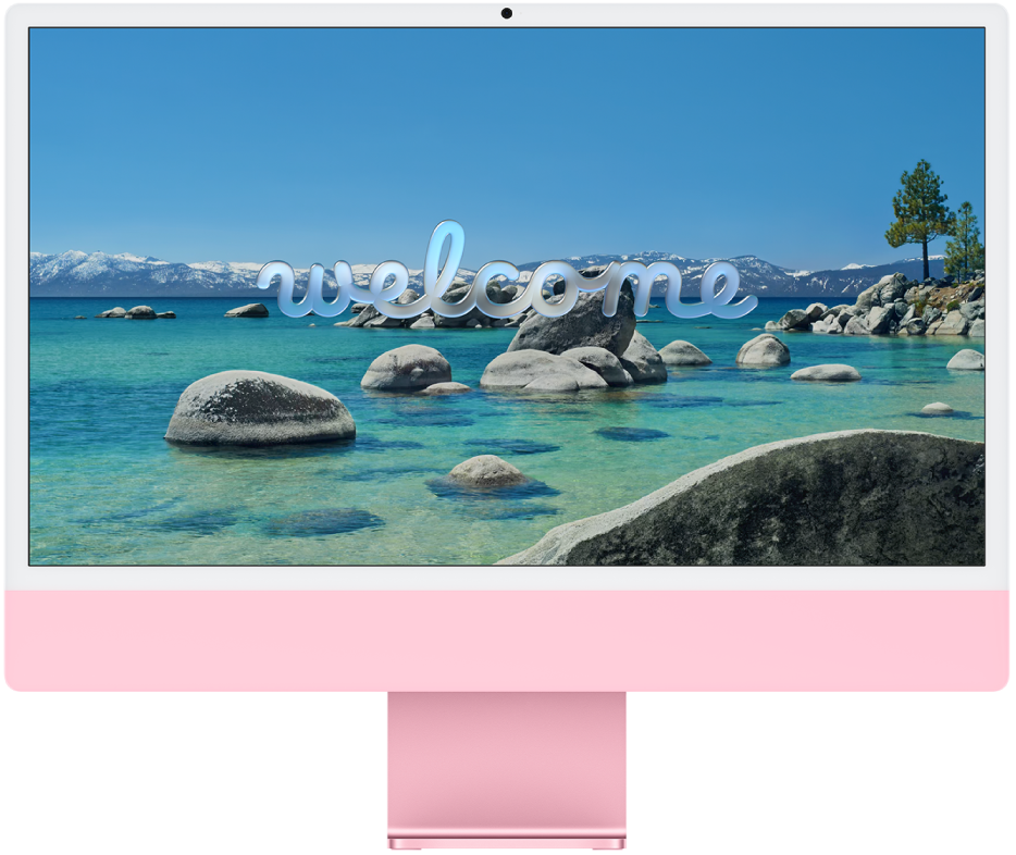 An iMac with “Welcome” on the screen.