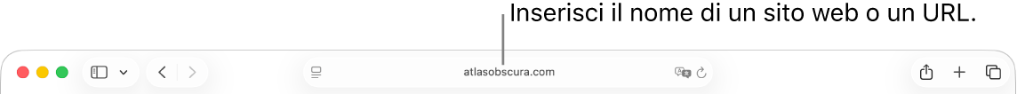 Il campo di ricerca smart di Safari, in cui puoi inserire il nome o l’URL di un sito web.