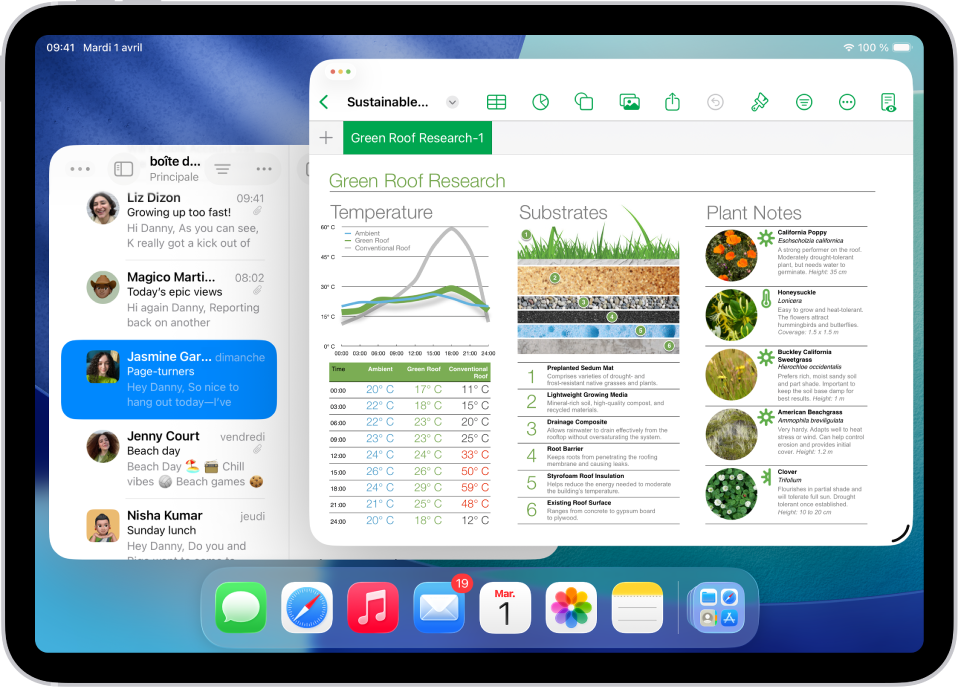 L’iPad avec deux apps différentes ouvertes à l’écran.