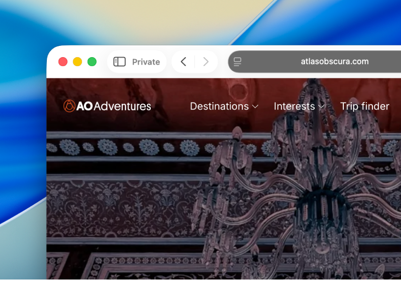 Показано окно Safari, заблокированное для Частного доступа.