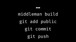 ...
middleman build
git add public
git commit
git push