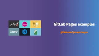 GitLab Pages examples
gitlab.com/groups/pages