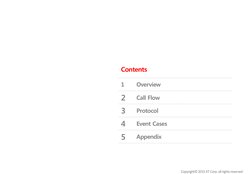 1
Overview
2
Call Flow
3
Protocol
4
Event Cases
5
Appendix
Contents
Copyright© 2015 KT Corp. all rights reserved