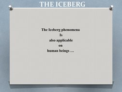 THE ICEBERG
The Iceberg phenomena 
Is
 also applicable 
on 
human beings … 

