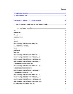 Plan de Estudios de la Licenciatura en Arquitectura Tomo II
ÍNDICE
TEMAS DE ESTUDIO .........................................