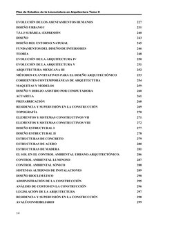 Plan de Estudios de la Licenciatura en Arquitectura Tomo II
EVOLUCIÓN DE LOS ASENTAMIENTOS HUMANOS
227
DISEÑO URBANO I
231
7.