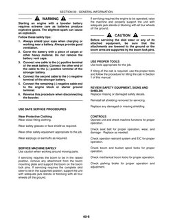 SECTION 00 - GENERAL INFORMATION
00-8
WARNING
Starting an engine with a booster battery
requires extreme care as batteries pr