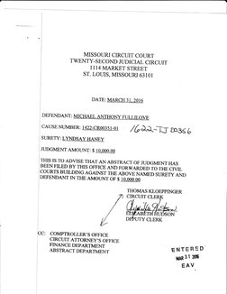 MISSOURI CIRCUIT COURT
TWENTY.SECOND JUDICIAL CIRCUIT
1114 MARKET STREET
ST. LOUS, MISSOTIRI 63101
DATE: MARCH 31.2016
DEFEND