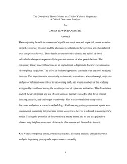ii
The Conspiracy Theory Meme as a Tool of Cultural Hegemony:
A Critical Discourse Analysis
by
JAMES EDWIN RANKIN, JR.