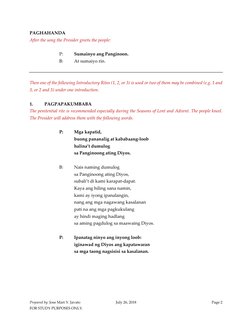 Prepared by: Jose Mari Y. Javato
July 26, 2018
Page 2
FOR STUDY PURPOSES ONLY.
PAGHAHANDA
After the song the Presider gr