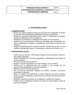 PROGRAMA PARA EL REPORTE E
INVESTIGACION DE INCIDENTES, ACCIDENTES
Y ENFERMEDADES LABORALES
CODIGO
VERSION
FECHA