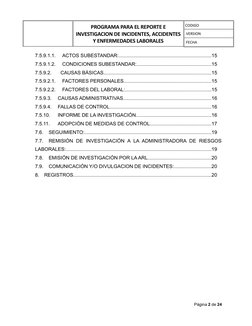 PROGRAMA PARA EL REPORTE E
INVESTIGACION DE INCIDENTES, ACCIDENTES
Y ENFERMEDADES LABORALES
CODIGO
VERSION
FECHA