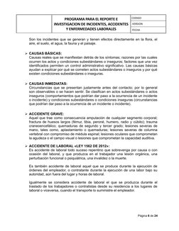 PROGRAMA PARA EL REPORTE E
INVESTIGACION DE INCIDENTES, ACCIDENTES
Y ENFERMEDADES LABORALES
CODIGO
VERSION
FECHA