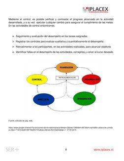 www.iplacex.cl
8
Mediante el control, es posible verificar y contrastar el progreso alcanzado en la activid