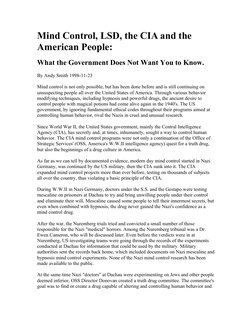Mind Control, LSD, the CIA and the 
American People: 
What the Government Does Not Want You to Know. 
By Andy Smith 1998-11-2