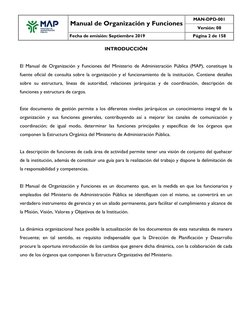 Manual de Organización y Funciones
MAN-DPD-001
Versión: 08
Fecha de emisión: Septiembre 2019
Página 2 de 158
INTRODU