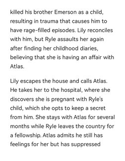 killed his brother Emerson as a child,
resulting in trauma that causes him to
have rage-filled episodes. Lily reconciles
with