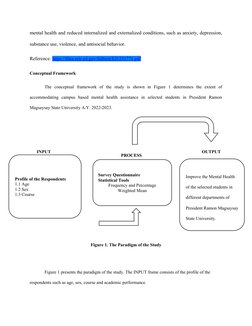 Profile of the Respondents
1.1 Age
1.2 Sex
1.3 Course
INPUT
Survey Questionnaire
Statistical Tools
Frequency and Percentage
W