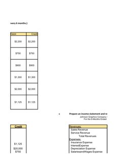 recorded every 6 months.)
Debit
Credit
$2,200
$2,200
$750
$750
$900
$900
$1,300
$1,300
$2,000
$2,000
$1,125
$1,125