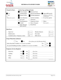 JV-HSE-SP007 Att.02 Rev.00 26 Oct. 2023
Page 2 of 3
METHOD of STATEMENT FORM
Permit To Work