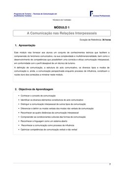 Programa de Turismo – Técnicas de Comunicação em 
Acolhimento Turístico 
Cursos Profissionais  
 
TÉCNICO DE TURISMO