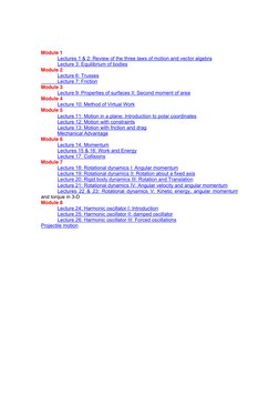 Module 1
Lectures 1 & 2: Review of the three laws of motion and vector algebra
Lecture 3: Equilibrium of bodies