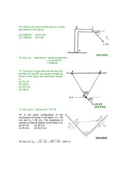 16. What is the thrust at the point A in lamp
post shown in the figure?
(a) 0.866 kN (b) 0.5 kN
(c) 1.388 kN