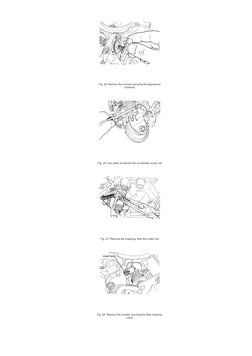 Fig. 25: Remove the screws securing the depression
chamber
Fig. 26: Use pliers to remove the accelerator pump rod
Fig. 27: Re