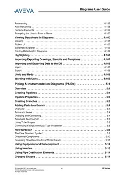 12 Series
Diagrams User Guide
v
© Copyright 1974 to current year.
AVEVA Solutions Limited and its subsidiaries.
All rights r