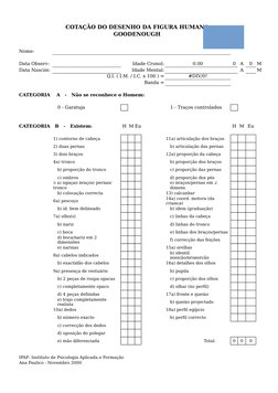 COTAÇÃO DO DESENHO DA FIGURA HUMANA
GOODENOUGH
Nome: 
Data Observ:
Idade Cronol:
0.00
0
A
0
M
Data Nascim:
Idade Mental:
A
M
