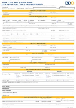 HOME LOAN APPLICATION FORM
(FOR INDIVIDUAL / SOLE PROPRIETORSHIP)
COLLATERAL INFORMATION
LOAN INFORMATION
Loan Amount
Term
Fi