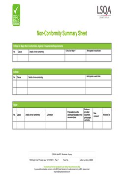 This report shall not be reproduced in part without the permission of LSQA
If you would like to feedback comments on the BRC